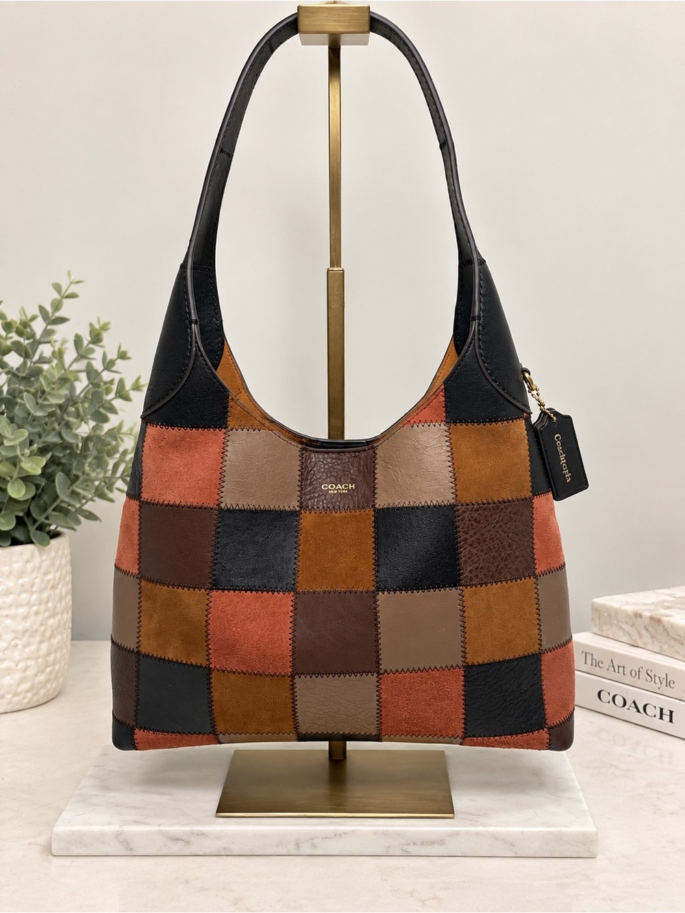 Coach Patchwork Shoulder Bag in Black, Brown, Tan and Rust
